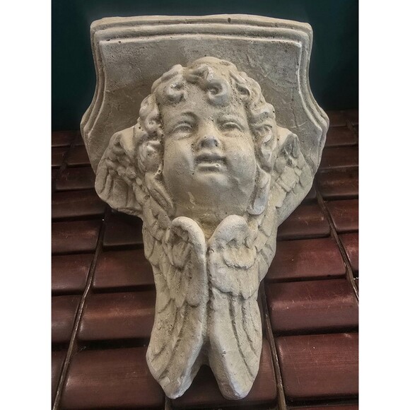 Eros Cupid Angel Cherub Wall Sconce Shelf Vintage Chalkware 7"x6.5"x4" - Picture 3 of 6
